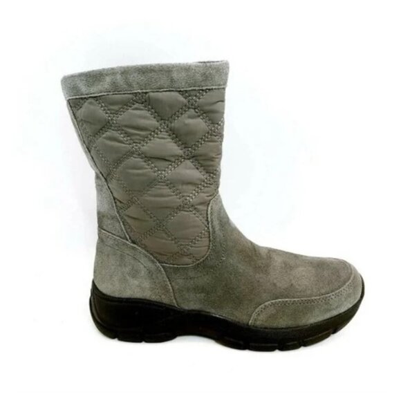 Land’s End, Suede Winter Boots Quilted Zip, Slate Frost Gray, 6.5B - Picture 2 of 7